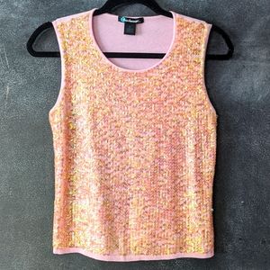 Y2k Coolwear USA Pink Sequined Cotton Blend Knit Tank Top Size Medium